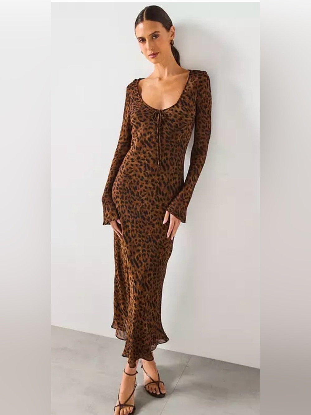 Mango Leopard Print Maxi Dress XL Long Sleeve Scoop Neck NWT Animal